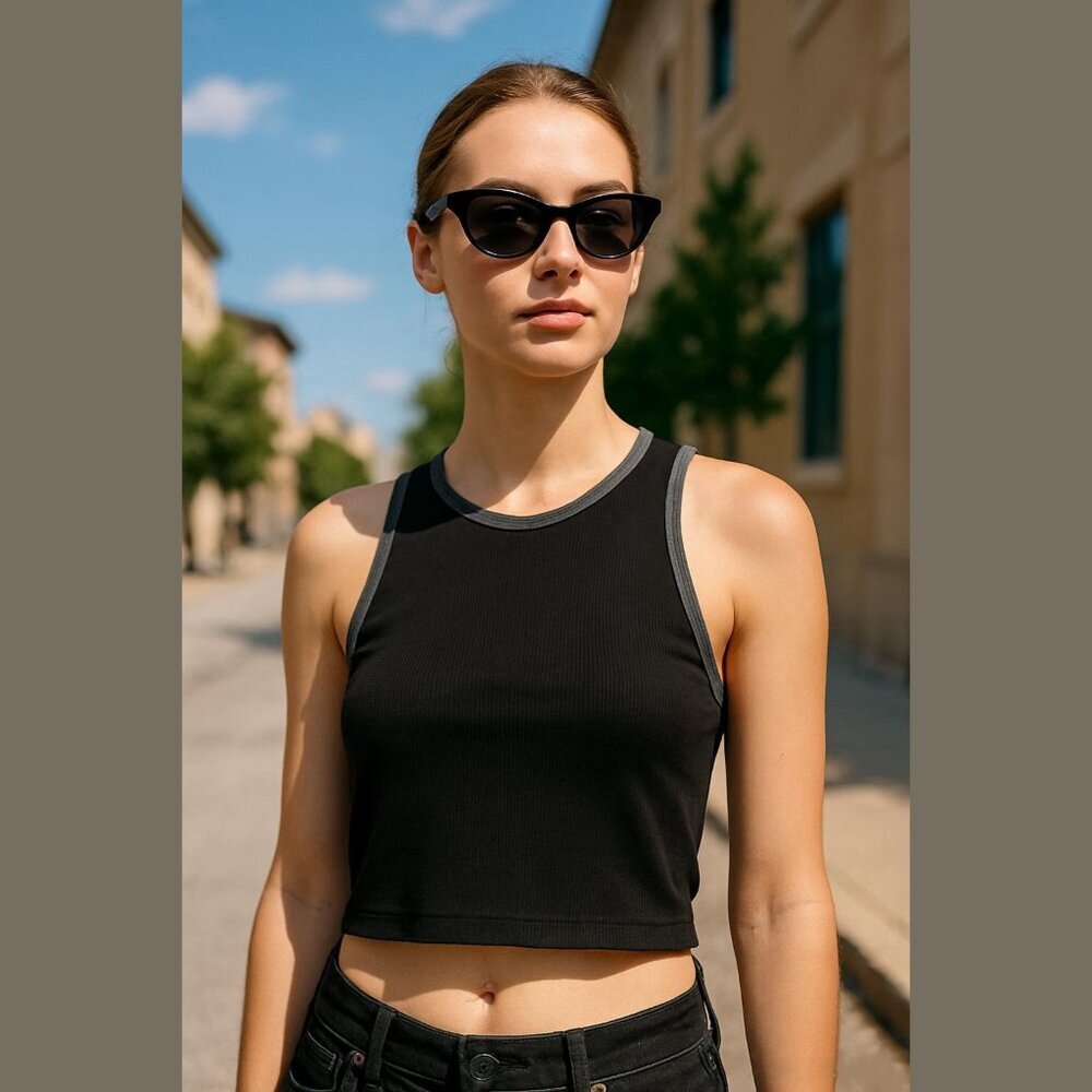 SHEIN Women's Size Large Black Ribbed Casual Cropped Tank Top for Summer NIB